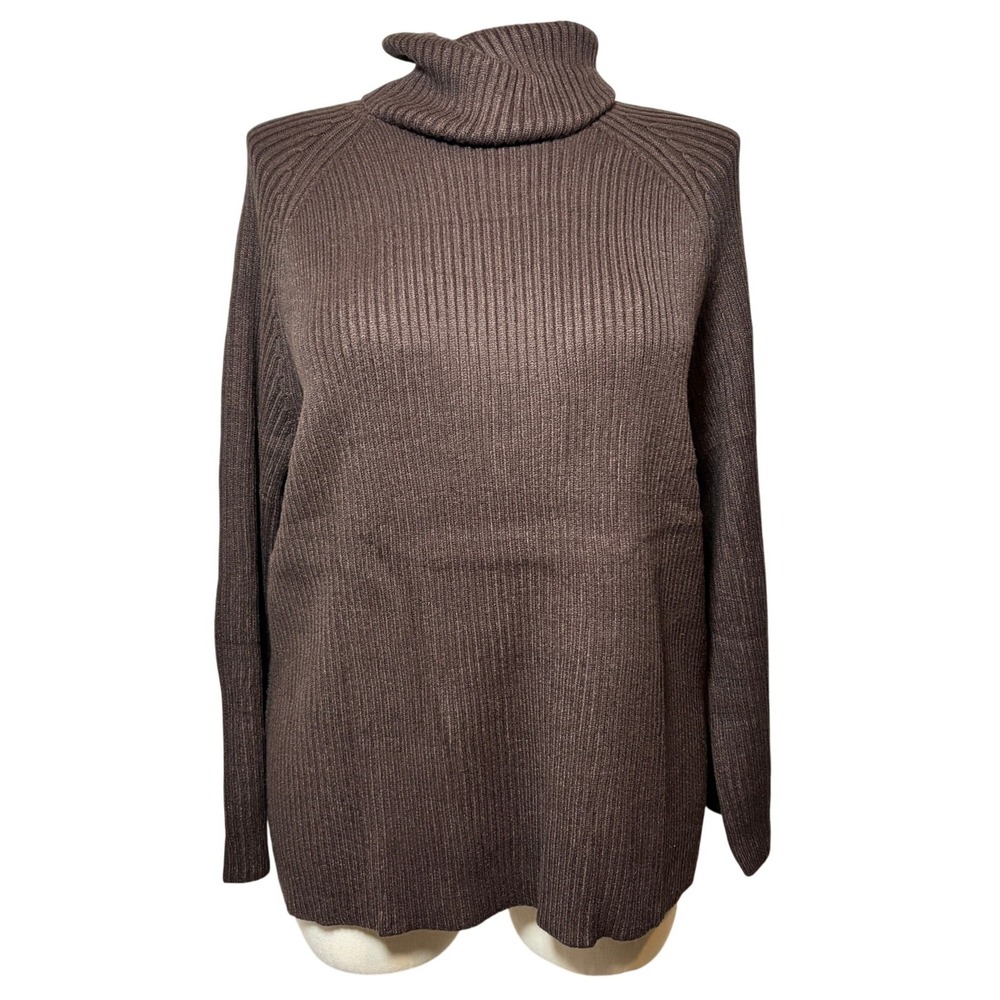 Women's Chocolate‎ Brown Ribbed Knit Turtleneck Sweater Size Small Oversized Fit